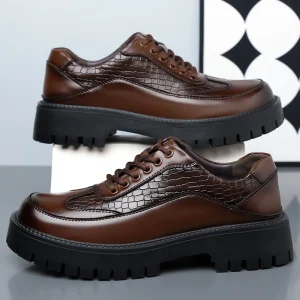 Men’s Genuine Leather Upper Mesh Lace Up Breathable Anti Slip Round Toe Moccasin Gommino Walking Shoes All Seasons Fashion Trend