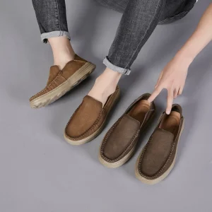 Men’s Genuine Leather Upper Rubber Outsole Midsole Loafers British Style Driving Boat Shoes Anti Odor Light Weight