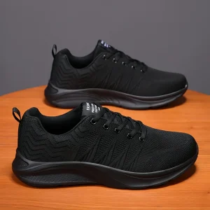 Men’s Genuine Leather Upper Running Shoes Breathable Mesh Non-slip Lightweight Rubber Midsole Hard-Wearing Casual Walking Sports
