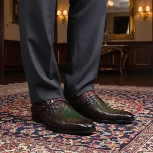 Men’s Genuine Leather Woven Texture Mixed Color Business Casual Loafers