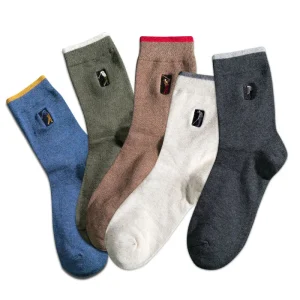 Men’s Golf Embroidery Crew Socks Business Casual Contrast Color Cotton Socks Luxury Sports Theme Socks OEM Custom