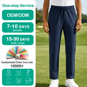 Mens Golf Pants Elastic Drawstring Waist Straight Ankle Lightweight Breathable Quick Dry Stretch Golf Trousers