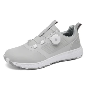Men’s Golf Sport Shoes Waterproof Lightweight Leather Sneakers with Knob Buckle Shoelace Anti Skid Trainers for Winter Summer