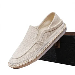 Men’s Gray Canvas Mules Slip-On Design Breathable Lightweight Summer Shoes with White Rubber Textured Sole