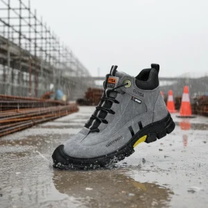 Men’s Grey High Cut Safety Boots Non-slip Wear-resistant Stab-resistant Steel Toe Safety Work Boots