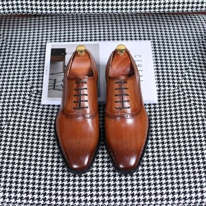 Men’s Hand Burnished Brogue Oxford Shoes Premium Full Grain Leather Medallion Dress Shoes Italian Patina Formal Wedding