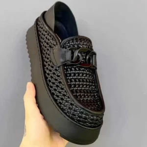 Men’s Hand Woven Mesh Slip On Loafers Casual Breathable Lightweight Heightening All Match Fashion Daily Walking Shoes