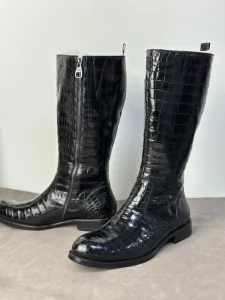 Men’s Handcrafted Black 100% Crocodile Leather Knee High Boots Customizable Ideal for Casual and Formal Occasions