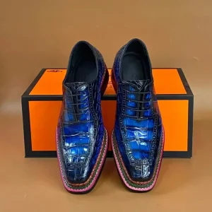 Men’s Handcrafted Crocodile Leather Formal Dress Shoes Colorful Soles Luxury Business Footwear Factory Direct