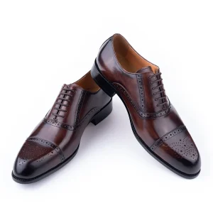 Men’s Handcrafted Genuine Leather Oxfords Pointed Toe Business Formal Dress Shoes Office Wedding Custom Logo Available