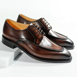 Men’s Handmade Black Leather Oxford Derby Party Shoes Genuine Leather Wedding Custom Dress Shoes