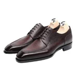 Men’s Handmade Derby Shoes Waterproof Breathable Leather Upper Plaid Pattern Sock Closure Wedding Shoes