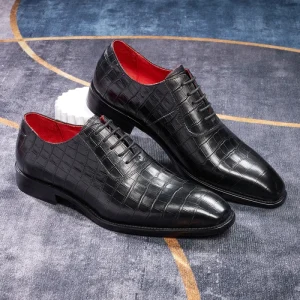 Men’s Handmade Genuine Leather Oxfords Grid Pattern Lace up Formal Business Shoes