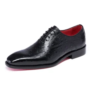 Men’s Handmade Genuine Leather Oxfords High Quality Ostrich Pattern Lace up Formal Shoes Wedding Shoes All Season Square Toe