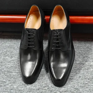 Men’s Handmade Genuine Leather Printed Slip-On Derby Shoes Formal Business Style Pointed Toe Soft Autumn
