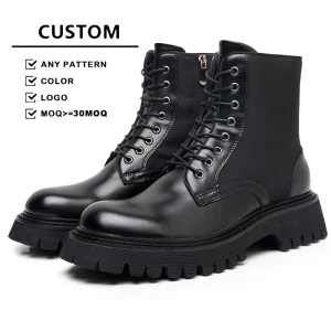 Men’s Height Increasing Ankle Boots Genuine Leather Thick Soled Motorcycle Work Boots