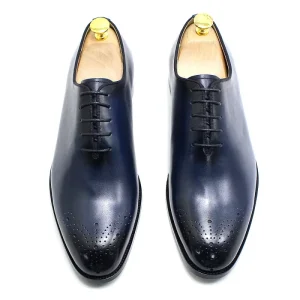 Men’s High End British Style Brogue Leather Shoes Handmade Cowhide Genuine Leather Dress Oxfords for Business Formal Leisure
