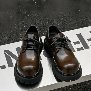 Men’s High End British Style Derby Shoes Thick Soles Breathable Comfortable Fashionable Big Headed Leather Shoes