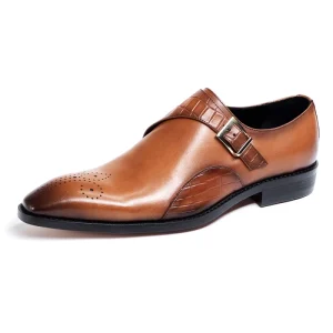Men’s High End Genuine Leather Casual Dress Shoes Hand Buckled Elegant Business Social Oxfords for Autumn Formal Wear
