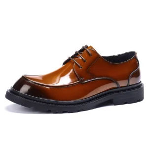 Men’s High Quality British Derby Shoes Business Casual Real Leather Waterproof Light Rounded Design Autumn Lace Up Bright Dress