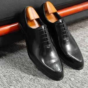 Men’s High Quality Cow Leather Oxfords Custom Handmade Pointed Dress Shoes Lace for Office Social Height Increasing Spring