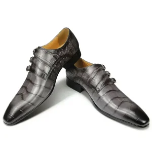 Men’s High Quality Genuine Leather Dress Shoes for Pattern Casual & Business Monk Suspenders