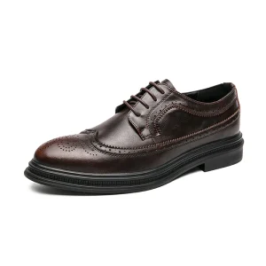 Men’s High Quality Genuine Leather Oxford Shoes Business Casual Style Thick Bottom Lace Up Closure PU Winter Fashion