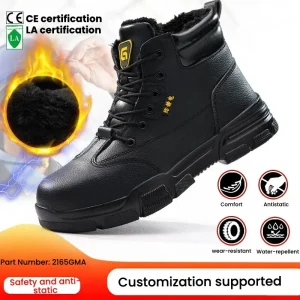 Men’s High Top Anti Static Safety Shoes Winter Warm Fur Lined Steel Toe Work Boots for Gas Station Custom OEM ODM