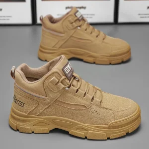 Men’s High Top Autumn Work Safety Shoes Breathable All Match Non Slip Wear Resistant Steel Toe Construction Outdoor Labor