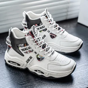 Men’s High-Top Board Shoes Thick Soled Height Increasing Anti-Slip Waterproof Spring Mesh Lightweight and Breathable