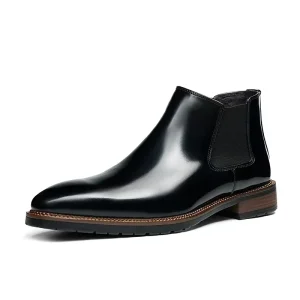 Men’s High-Top Business Slip-On Boots Genuine Leather Upper Rubber Outsole Anti-Slip Deodorization Stylish Holiday Shoes
