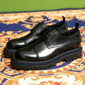 Men’s High Top Lace-Up Three-Joint Glossy British Genuine Leather Derby Shoes Autumn Wedding Thick Sole Height-Increasing