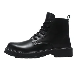 Men’s High Top Leather Boots English Style Winter Ankle Snow Boots with Thick Bottom Tooling and PU Insole