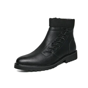Men’s High Top Microfiber Leather Western Style Boot Lace Up Round Ankle Height Work Casual Shoes Winter Autumn Anti Slippery