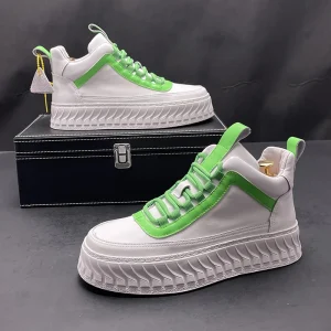 Men’s High Top New Fashionable Sports Casual All Match Skate Shoes High Height White Thick Soled with Soft Mesh Lining