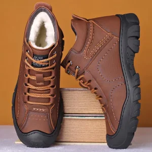 Men’s High Top Outdoor Snow Boots Waterproof Fleece Lining Casual Walking Shoes