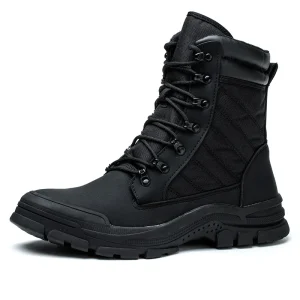 Men’s High Top Work Safety Shoes Anti Crush & Anti Puncture Wear Resistant Steel Toe Caps Foot Protection Black Four Seasons