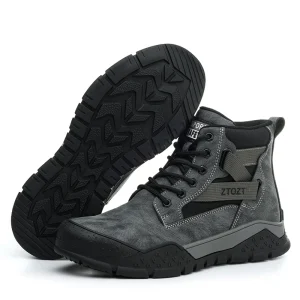 Men’s High Top Work Shoes with Steel Toe Anti Shatter Anti Puncture for Factory Work Hiking Safety Protection Wear Resistant