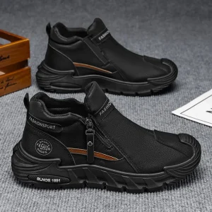 Men’s High Top Zipper One Pull Sneakers Spring New Trendy Anti Slip Work Heighten Casual Versatile Footwear