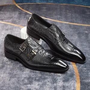 Men’s High end Genuine Leather Double buckle Shoes Handmade Suitable for Office Business Occasions and Parties
