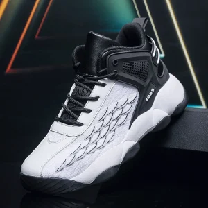 Men’s High-top Basketball Sneakers Black White Colorblock Cushioned Athletic Shoes for Sports & Daily Wear