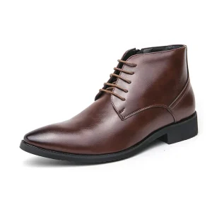 Men’s High-top Pointed Leather Boots Anti-slip and Waterproof Wear-resistant and Breathable Office Wedding Leather Boots