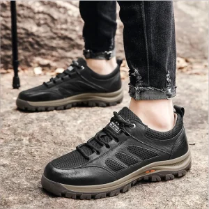 Mens Hiking Shoes Low Cut Boots Walking Shoes PU Leather Upper Outdoor Trekking Training Casual Work Shoes for Men