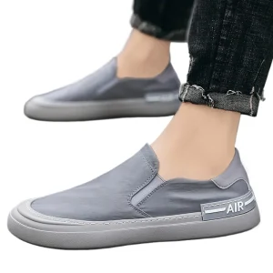 Men’s Ice Silk Cloth Shoes Canvas Casual Lightweight Breathable Sneakers Slip-on Loafers Round Toe Comfortable Flat Shoes