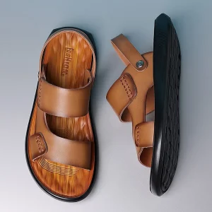 Men’s Indoor Outdoor Sandals Non-Slip Hard-Wearing with Adjust Heel Strap Beach Style Slip-On Shoes for Men