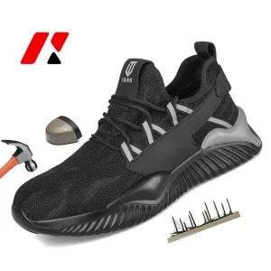 Men’s Industrial Work Safety Shoes Protective Lightweight Steel Toe Black Safety Shoes Work Boots