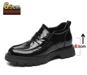 Men’s Invisible Height Increasing Elevator Shoes Black Cow Leather Mesh Lining Lace-up Lightweight Dress Oxfords 2.55 Inches