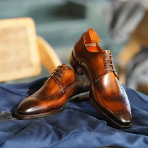 Men’s Italian High-end Custom Handmade Leather Shoes Formal Shoes Carved Brogue Derby Shoes