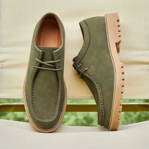 Men’s Kangaroo Derby Shoes Classic Japanese Tooling Vintage Casual Lace-Up Leather with Mesh Lining for Outdoor Mountaineering