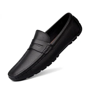 Men’s Korean Fashionable Leisure Overshoe Beans Shoes Slip-on Breathable Non-slip Toe Genuine Leather